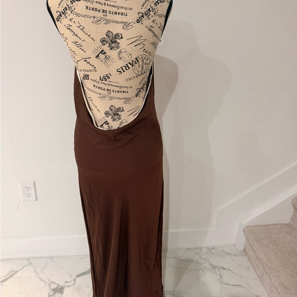 Zara Chocolate Brown Backless Slip Dress